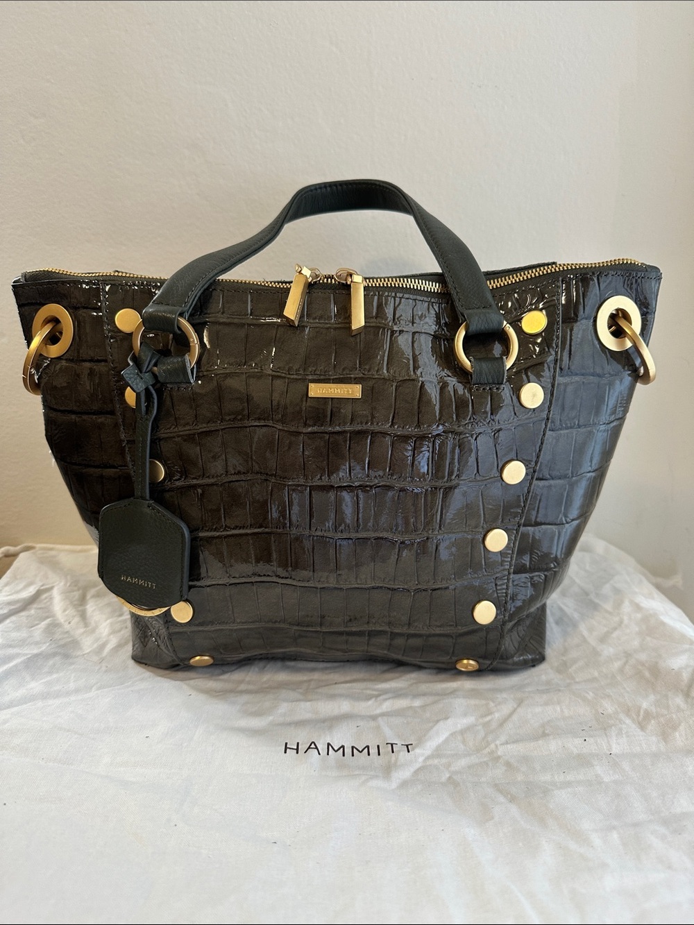 Hammitt 2022 Manhattan Collection Daniel Med in Green Patent Croco